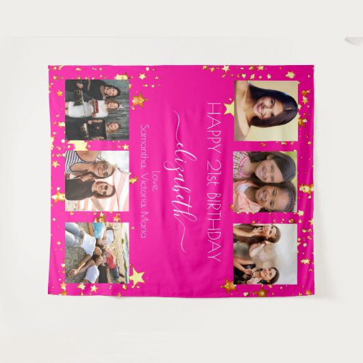 Verjaardag aangepaste foto collage heet roze vrien wandkleed (Voorkant (horizontaal))