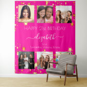 Verjaardag aangepaste foto collage heet roze vrien wandkleed (In situ)