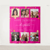 Verjaardag aangepaste foto collage heet roze vrien wandkleed (Voorkant)