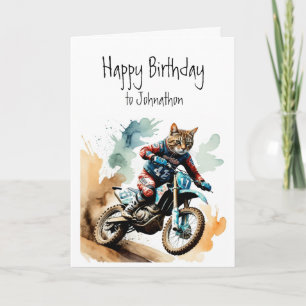 Verjaardag Aangepaste naam Cat Riding Motocross Kaart