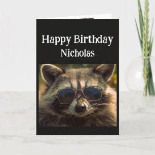 Verjaardag aangepaste naam Cool Brother Raccoon Kaart