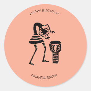 Verjaardag, African Art Schattige Silhouette Muzie Ronde Sticker