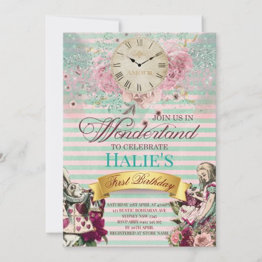 Verjaardag Alice in Wonderland Chalkboard Kaart (Voorkant)