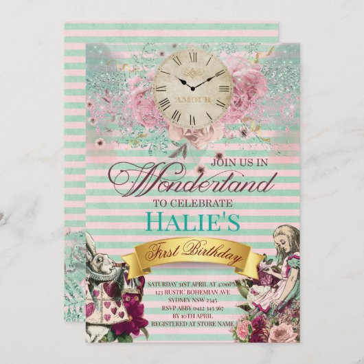 Verjaardag Alice in Wonderland Chalkboard Kaart (Voorkant / Achterkant)