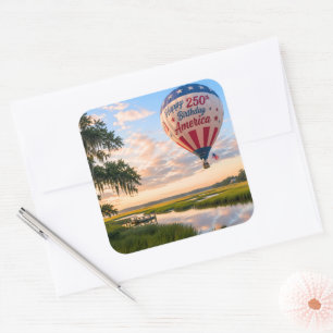 Verjaardag Amerika Lowcountry Heet Lucht Ballon Vierkante Sticker