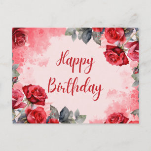 Verjaardag Aquarel Rode Rozen Briefkaart