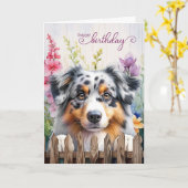 Verjaardag Australian Shepherd Garden Fence Kaart (Gele Bloem)