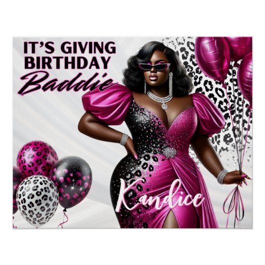 Verjaardag Baddie Pink & Black Leopard Glam Party Perfect Poster (Voorkant)