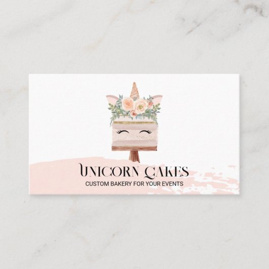 Verjaardag Bakery Unicorn Cake Blush Pink Visitekaartje (Voorkant)