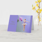 Verjaardag, Ballerina, Orchidee op Paarse Kaart (Gele Bloem)