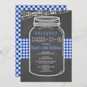 Verjaardag BARBECUE Mason Pot Gingham Uitnodiging (Voorkant / Achterkant)