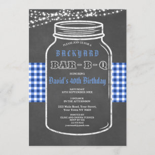 Verjaardag BARBECUE Mason Pot Gingham Uitnodiging