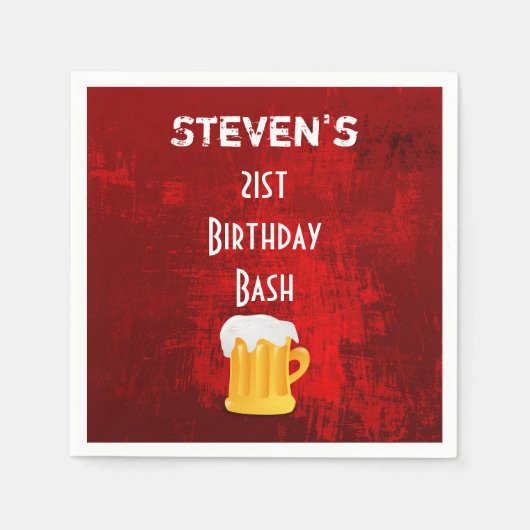 Verjaardag Bash Beer Mok op Grunge Red Abstract Servet (Voorkant)