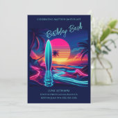 Verjaardag Bash-Sunset Surfboard Neon Lights- Kaart (Staand voorkant)
