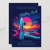 Verjaardag Bash-Sunset Surfboard Neon Lights- Kaart (Voorkant / Achterkant)