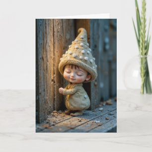 Verjaardag Bashful Munchkin staat bij een deur Kaart