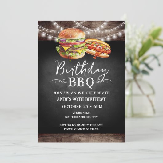 Verjaardag BBQ 90ste verjaardag uitnodiging (Staand voorkant)