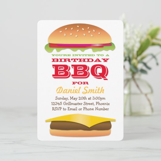 Verjaardag BBQ Cheeseburger Stack Kaart (Staand voorkant)