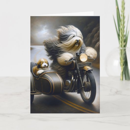Verjaardag Bearded Collies op Motorcycle Kaart (Voorkant)
