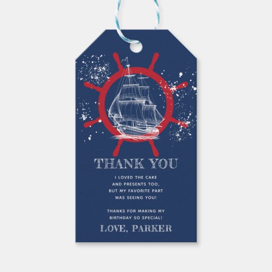Verjaardag Bedankt Nautical Blue Cadeaulabel (Voorkant)