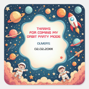 Verjaardag Bedankt Space Boy Astronaut Kaart Vierkante Sticker