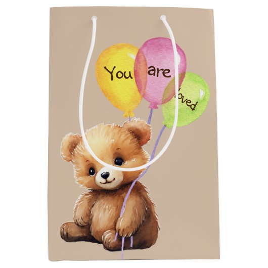 Verjaardag Beer met feestballonnen Medium Cadeauzakje (Voorkant)