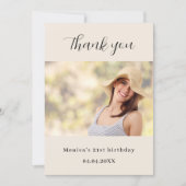 Verjaardag beige foto dank u kaart (Voorkant)