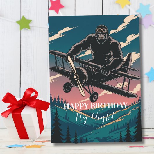 Verjaardag Bigfoot  Airplane Clouds Funny Kaart