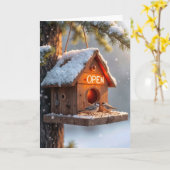 Verjaardag Birdhouse met Neon Open Sign Kaart (Gele Bloem)