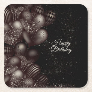 Verjaardag Black Glitter Balloons Sparkle Party Vierkante Kartonnen Onderzetter