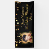 Verjaardag Black Gold Stars Fotoscript Aangepaste Spandoek (Verticaal)