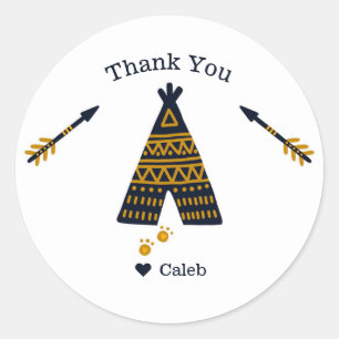 Verjaardag Blauw Goud Tepee Feest Favor Ronde Sticker