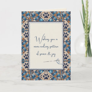 Verjaardag Blauw Hond Afdruk Quilt Patroon Kaart