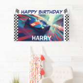 VERJAARDAG BLAUW RACEAUTO BANNER (Insitu)
