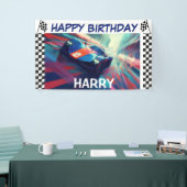 VERJAARDAG BLAUW RACEAUTO BANNER (Beurs)