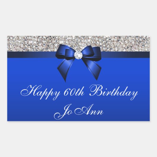 Verjaardag Blauwe Boog Zilveren Sequins Rechthoekige Sticker (Voorkant)