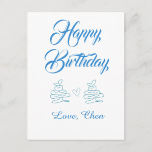 verjaardag blauwe cake hart naam liefde pastel briefkaart
