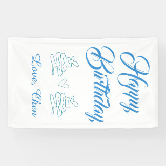 verjaardag blauwe cake hart naam liefde pastel  spandoek