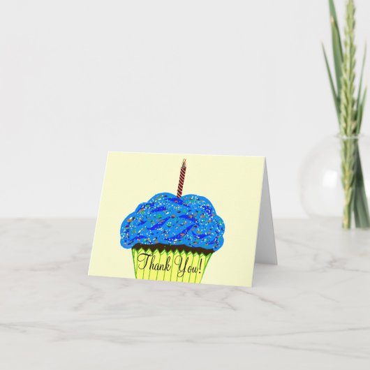 Verjaardag Blauwe Cupcake Bedankt (Voorkant)
