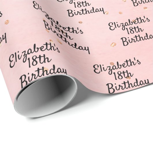 Verjaardag bloos roze goud naam script cadeaupapier (Rol Hoek)