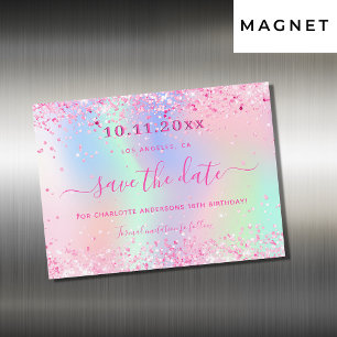 Verjaardag blos roze glitters 'save the date' magn