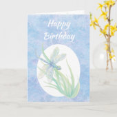 Verjaardag Blue Dragonfly Waterverf Art Kaart (Gele Bloem)