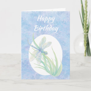 Verjaardag Blue Dragonfly Waterverf Art Kaart