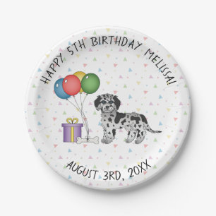Verjaardag Blue Merle Mini Goldendoodle Cartoon Ho Papieren Bordje