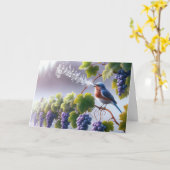 Verjaardag Bluebird op een Grapevine Kaart (Gele Bloem)
