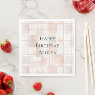 Verjaardag Blush Peach Vierkantjes Servet