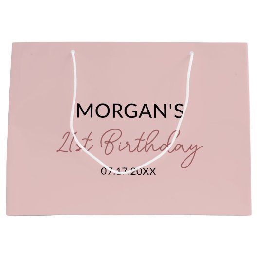 Verjaardag Blush Pink Monogram Naam Groot Cadeauzakje (Voorkant)