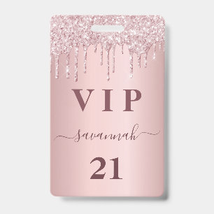 Verjaardag blush roze druppels naam vip pass badge