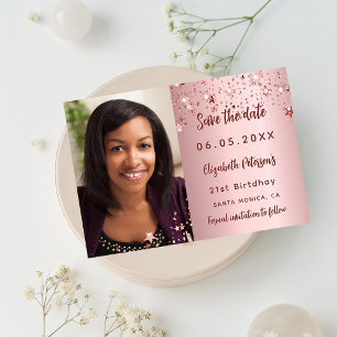 Verjaardag blush roze foto save the date aankondigingskaart
