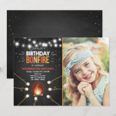 Verjaardag Bonfire Campout Cookout Party uitnodigi Kaart (Voorkant / Achterkant)